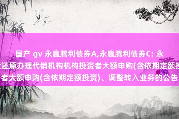 国产 gv 永赢腾利债券A,永赢腾利债券C: 永赢腾利债券型证券投资基金还原办理代销机构机构投资者大额申购(含依期定额投资)、调整转入业务的公告