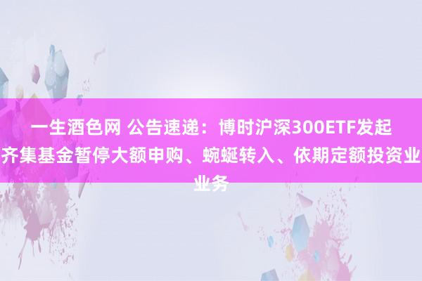 一生酒色网 公告速递：博时沪深300ETF发起式齐集基金暂停大额申购、蜿蜒转入、依期定额投资业务