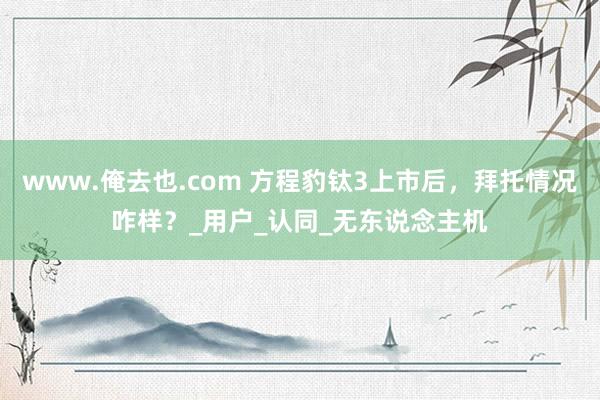 www.俺去也.com 方程豹钛3上市后，拜托情况咋样？_用户_认同_无东说念主机
